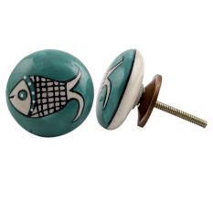 Sea Green Fish Ceramic Dresser Knob